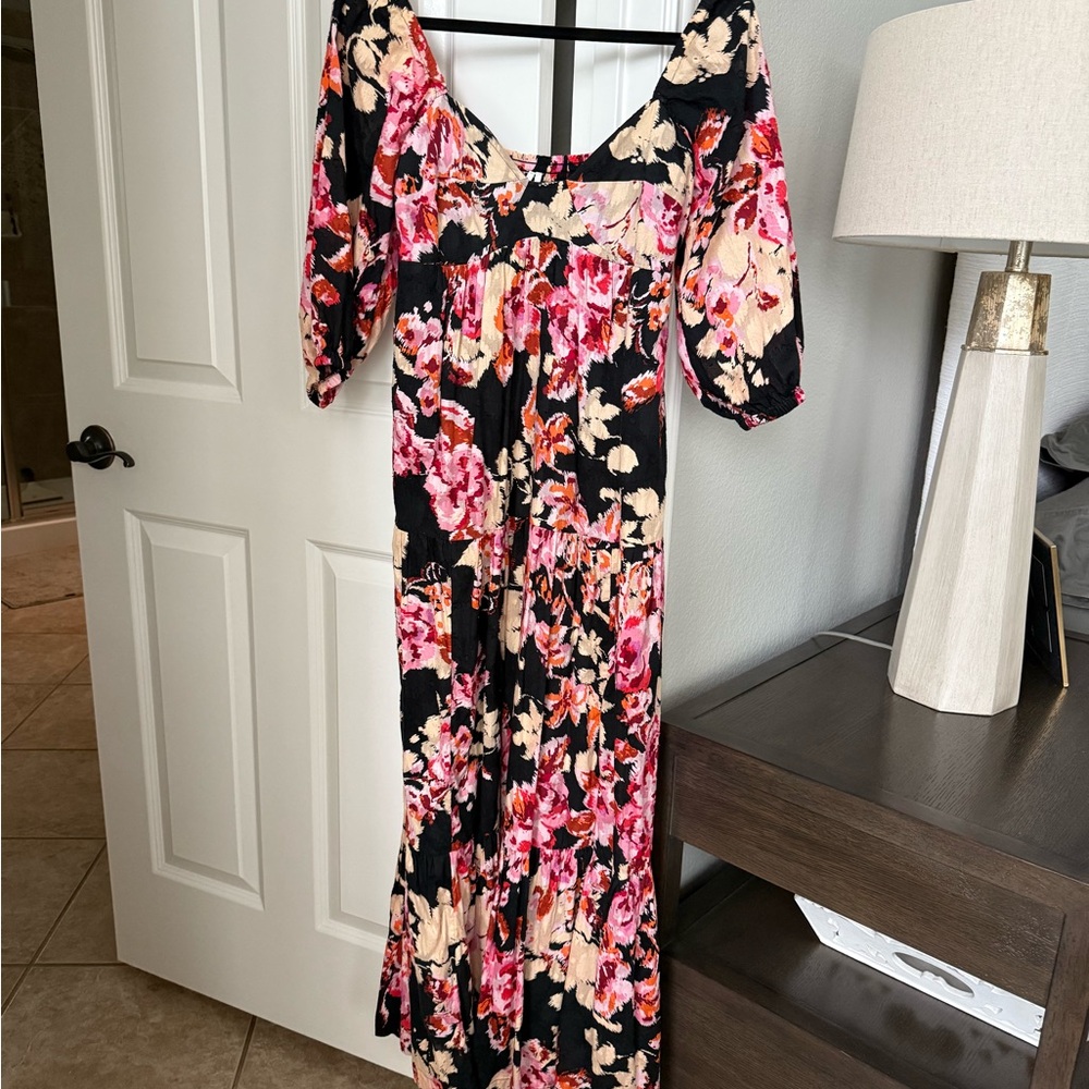 Anthropologie Pink and Orange Bishop Sleeve Sundress